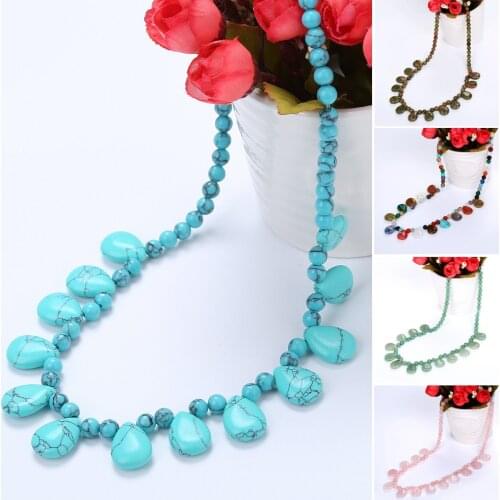 Water Drop Pendant Necklace Statement Collar Natural Stone Beads Bib Choker Necklaces Women Jewelry Fashion Crystal Necklaces