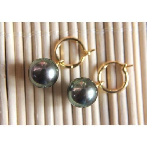A pair 11-12mm natural south sea genuine black green pearl earring