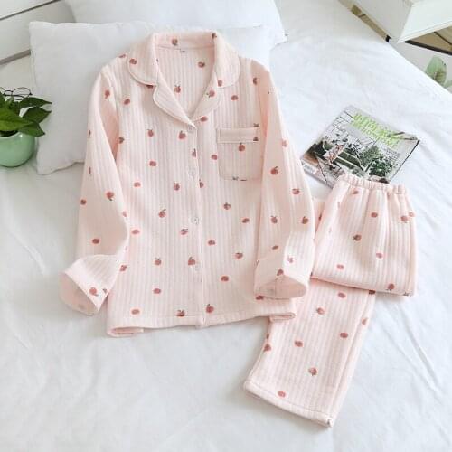 Autumn/winter Peach Air Layer Women Pajamas Set Printing Cartoon Cute Leisure Wear Home Wear Comfortable Soft Sleepwears Ladies
