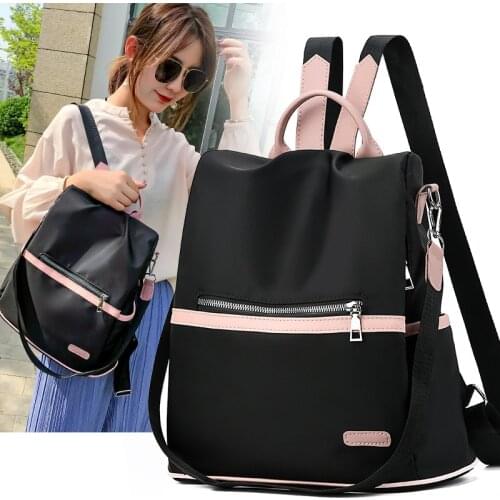 Fashion Anti-Theft Large Backpack Bag Women Oxford Cloth Contrast Color Girl Multifunctional Small School Backpack