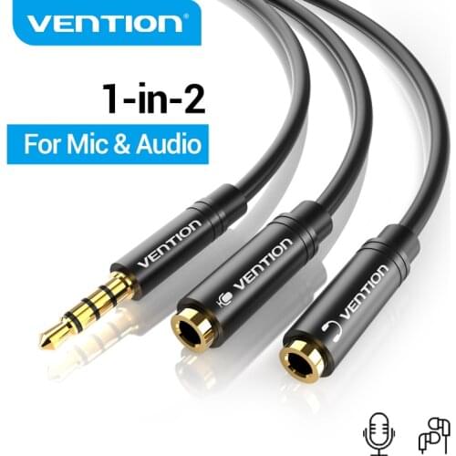 Vention Audio Splitter Earphone Extension Cable Jack 3.5mm Cable Male to 2 Female Mic Y for Phone Laptop PC AUX Cable