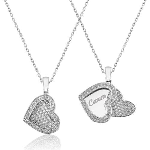 Name Post Drop Heart Silver Necklace DN42A