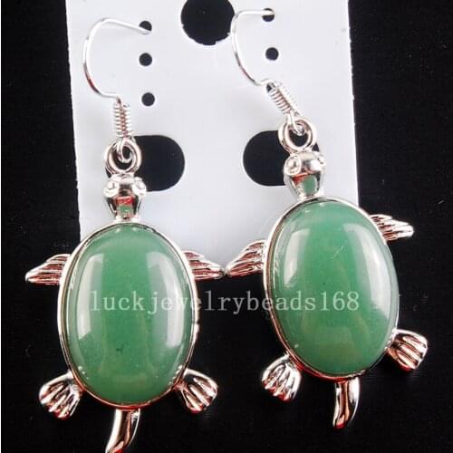 Free Shipping Women Fashion Jewelry 21x32mm Aveturine Turtle Bead Dangle Earrings Pair C4179B