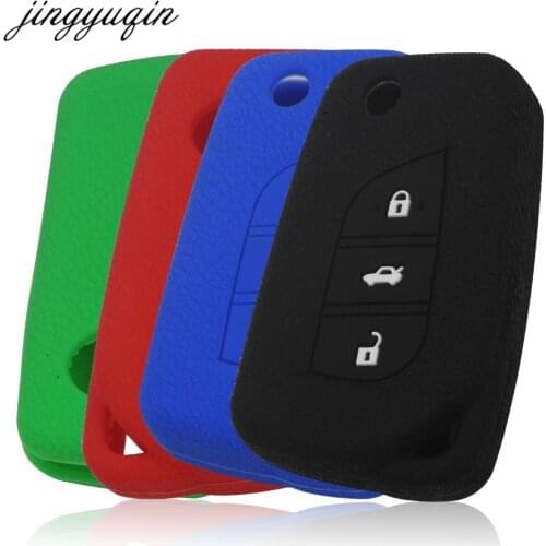 Jingyuqin Silicone Flip Car Key Case for For Toyota Camry Highlander Corolla Prado REIZ Crown RAV4 fob Cover Protect Holder Set