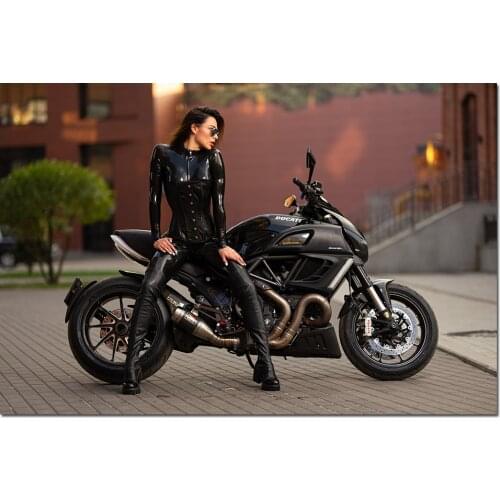 Supermodel and Ducati Diavel Motorcycle Canvas Painting Wall Art Picture Prints on Canvas Wall Poster Decoration For Living Room