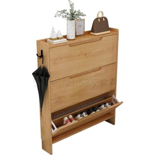 Ultra thin tipper household large capacity porch cabinet all solid wood simple storage locker shoe rack