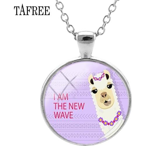 TAFREE I AM THE NEW WAVE Fashion Lama Alpacos Glass Pendants Necklaces Lovely Sheep Cabochons Jewelrys For Students NT178