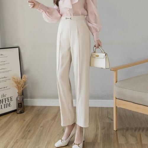 Chain Decoration High Waist Cropped Trousers Female Elegant Office Lady Suit Pants Women 2021 Korean Pockets pantalones de mujer
