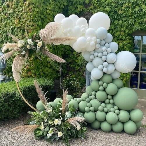 123pcs Baby Shower Balloon Garland Arch 12Ft Retro Green White Gold Latex Air Balloons Pack for Birthday Party Decor Supplies