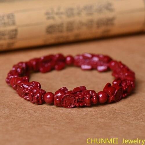 Handmade Carved Cinnabar Bracelet Mens and Womens Cinnabar Bracelet High Content Cinnabar Beads with Jewelry Gifts