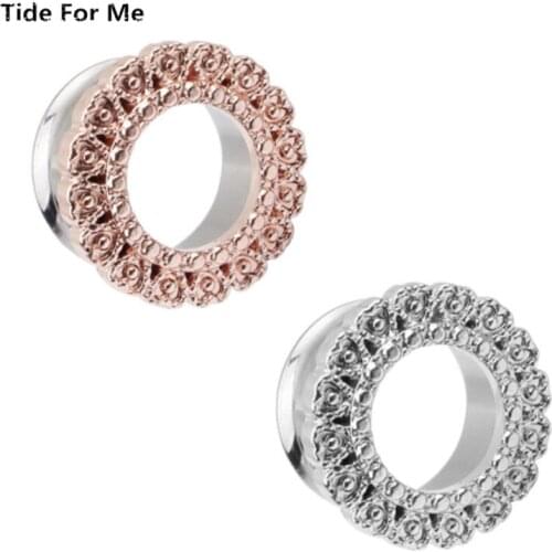 2PCS New Arrival Stainless Steel Hollow Ear Gauge Flesh Rose Gold Color EarTunnel Plug Expansion Body Piercing Jewelry
