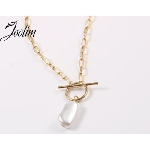 Joolim Jewelry PVD Gold Finish Symple Baroque Pearl Pendant Necklace Stylish Stainless Steel Necklace