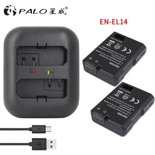 Palo 2Pcs EN-EL14 ENEL14 EL14 EN EL14A Bateria Camera + LED Dual USB Charger for Nikon P7800, D5300, D5200, D3200, D3300, D5100