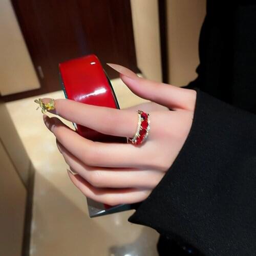 Simple personality temperament jewelry with real gold rhinestone crystal opening fashion court index finger ring for female