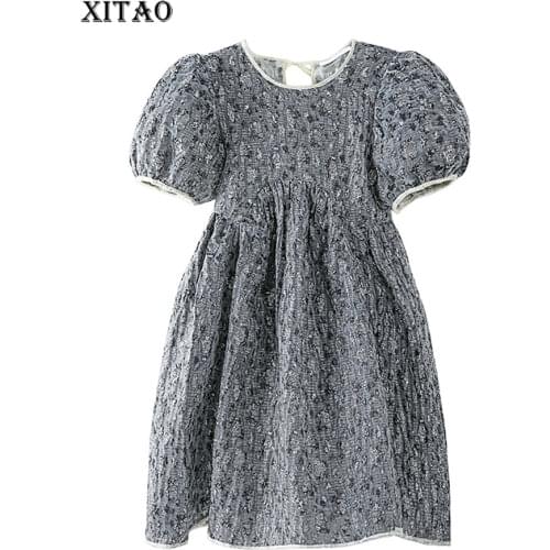 XITAO Vintage Print Casual Mini Dress Women Tide Fashion New Style O Neck Collar Short Sleeve Empire Waist Slim Elegant DZL2796