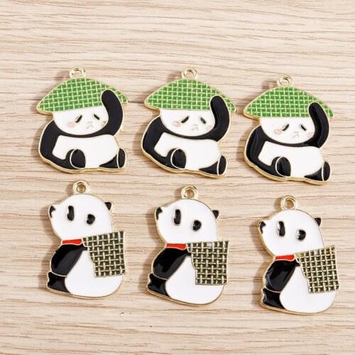 10pcs 23*28mm Cute Enamel Panda Charms Fit Pendants Necklace Bracelets Earrings Lovely Animal Charms DIY Jewelry Making Findings