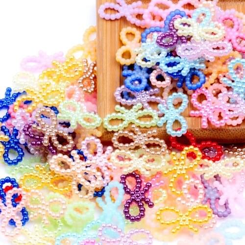 18x10mm 10g About 60pcs Bowknot Shape Many Colors Imitation Half Pearls Flatback Nail Art DIY Jewelry Crafts Laptop Decoration