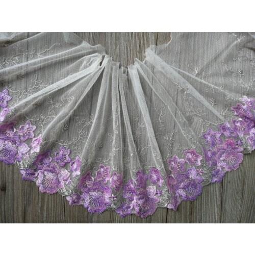 2Yards 19cm Flowers Embroidered Lace Trim Tulle Mesh Fabric Trimmings Ribbon Dolls Dress Underwear Decoration DIY Crafts