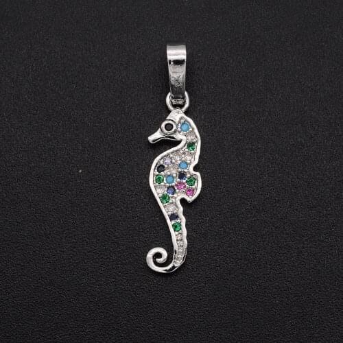 26x6mm 100% CZ Zircon DIY Jewelry Sea Horse Charm Pendant Wholesale Jewellery Accessories Jewellwery Finding Supplies