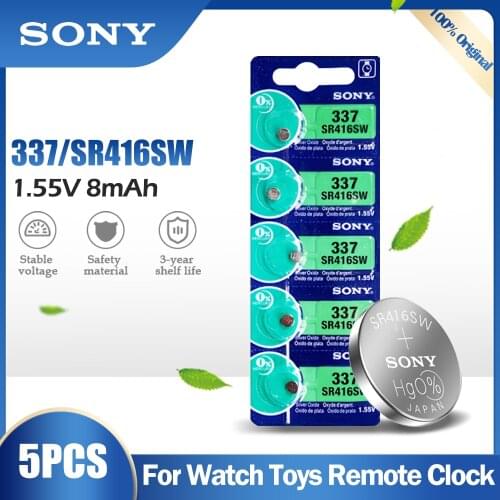 5PCS Sony Original 337 SR416SW SR416 LR416 V337 GP337 1.55V Silver Oxide Battery For Watch Hearing Aid Toys Button Cell Coin