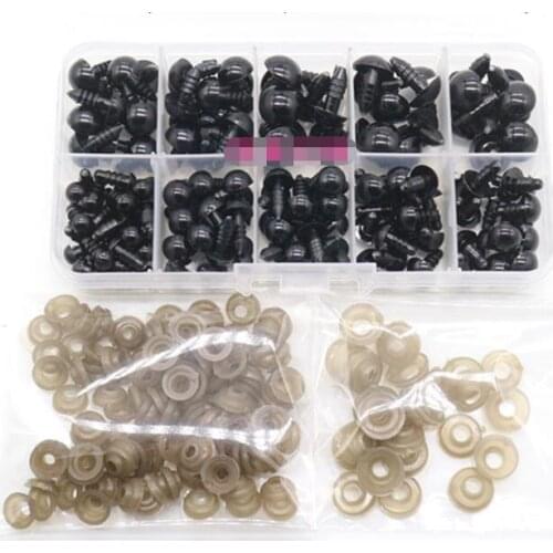 50set, 142pcs/set Black Plastic Safety Eyes Nose Craft Eyes with 142 Pieces Washers Storage Box for Toys Dolls Making 5 Sizes