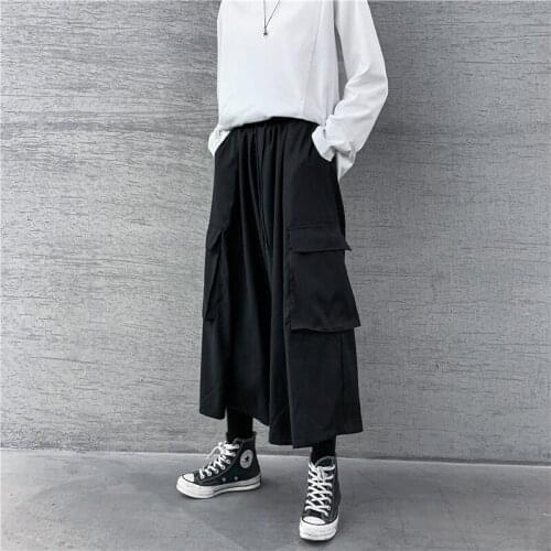 Harajuku wind and day department ins Yamamoto small group dark design wide leg pants mens loose overalls pants nine point pants