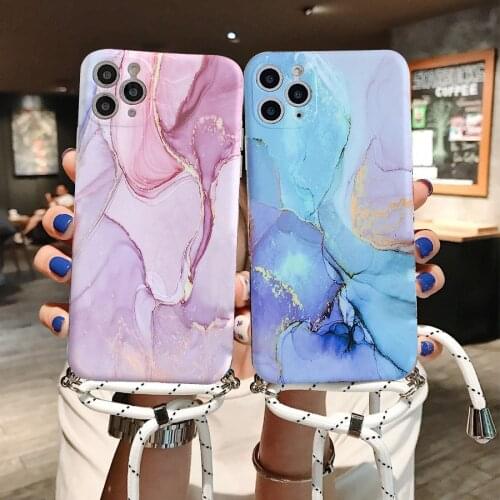 TTLOOF marble Shell Strap Cord Chain Lanyard Phone case For iphone 11 Pro Max XR X XS Max 7 8 Plus Camera Protection soft Cover