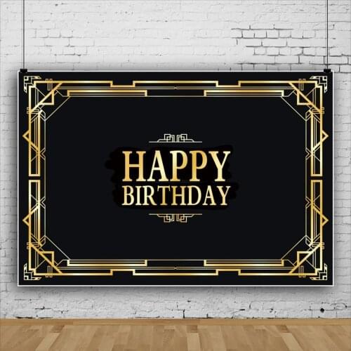 Black Gold Geometric Border Backdrops Photocall Vinyl Background Indoor Decorations for Birthday Portrait Photography Props