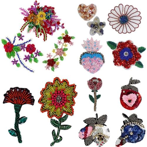 Flower Lace Fabric Embroidery Gown Appliques Collar Mesh Sew Patch Wedding Decoration Dress Bead Sequin Floral Star Heart Badge