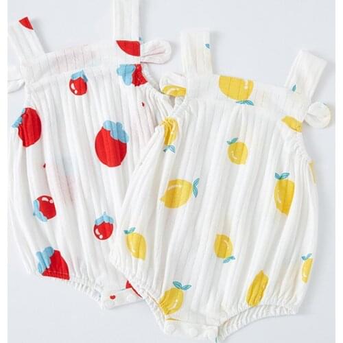 Baby Unisex Clothing Toddlers Romper Cartoon Fruit Pattern Skin Friendly Soft Baby Girls Cotton Sling Bodysuit for Summer