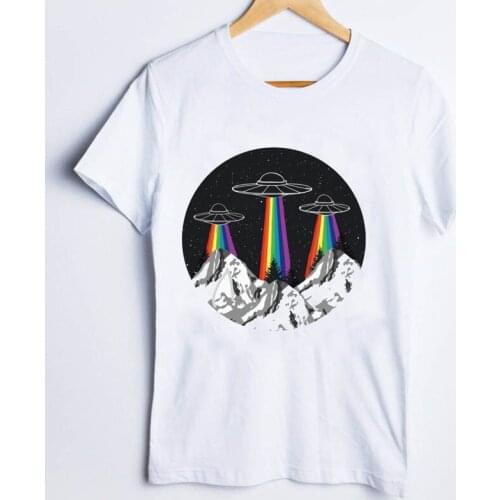 Tees for Women Cartoon Mountain UFO Alien Casual Short Sleeve Fashion 90s Ladies Clothes Lady Tops Clothing Female T T-Shirt