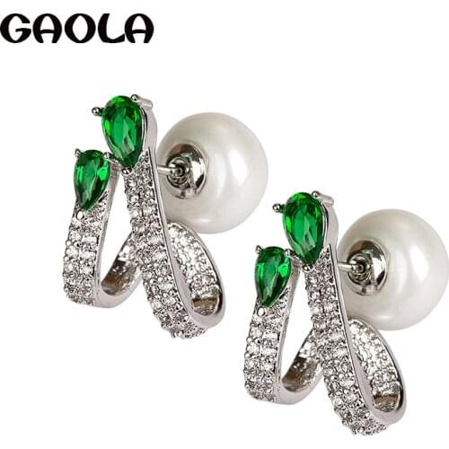 GAOLA New Design Pave Setting Green Cubic Zirconia Stud Earrings Women Fashion Earring GLE6156Y