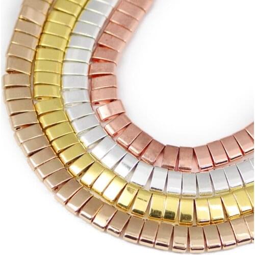 HGKLBB Rose Gold Rectangle Natural Hematite Stone Beads 5x2.5mm Spacers Loose Beads For Jewelry Making Diy bracelets Two hole