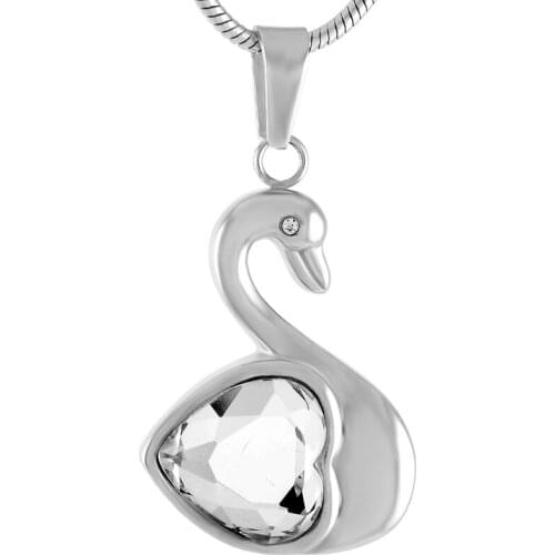 IJD9233Hold Multi-colored Heart Crystal Swan Stainless Steel Cremation Urn Necklace With Memorial Ashes For Pet Keepsake Jewelry