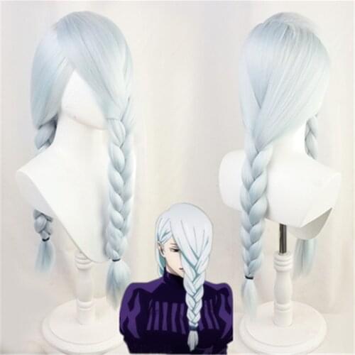 Jujutsu Kaisen Mei Mei Cosplay Wig Light Blue Thick Braids Braided Long Ponytails Synthetic Hair Sorcery Fight Role Play