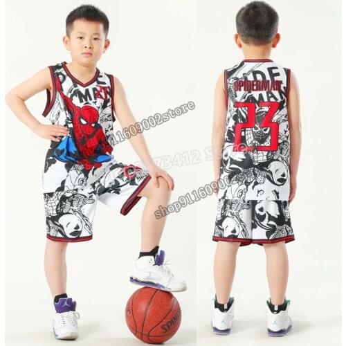 Two Piece Set Summer Tracksuit Spiderman 23 Basketball Uniform Performance Clothes Kids Outfit Jersey Children Clothing Costumes