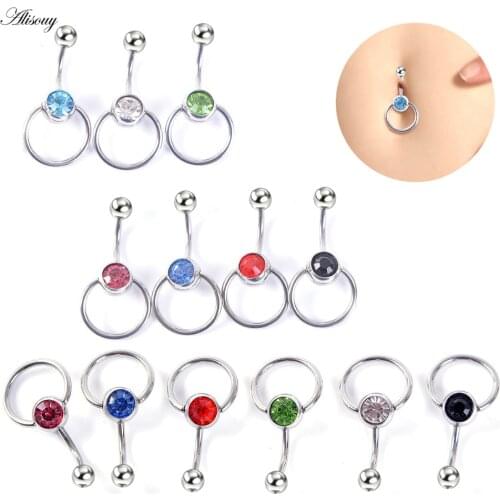 Alisouy 1pc Round Blue Crystal Ball Belly Piercing Ombligo Navel Piercing Belly Ring Stainlss Steel Button Rings Body Jewelry