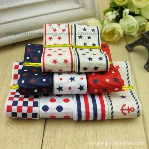 Navy style 25mm Single Face Polyseter Ribbon DIY Manual Rib Satin Ribbon Printing Woven tape Bowknot Hair accessories 10M/Lot