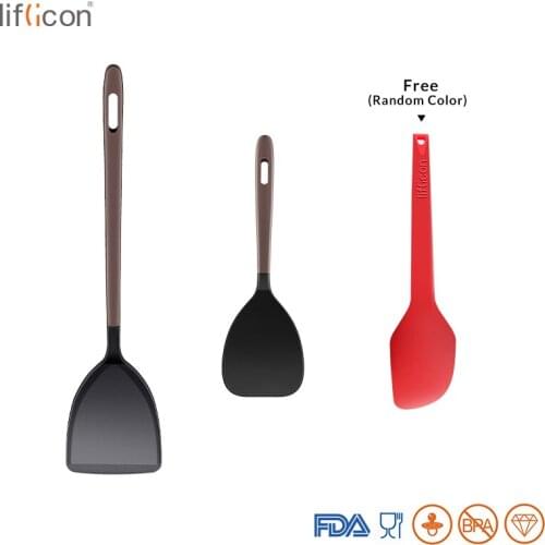 Liflicon Non-Stick Silicone Cooking Utensils Set Turner Rice Paddle Colander Ladle With Free Gift Baking Spoon