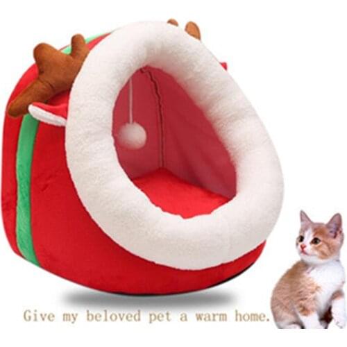 Cute Cat Bed Warm Pet Basket Cozy Kitten Lounger Cushion Cat House Tent Very Soft Small Dog Mat Bag For Washable Beds For Cats