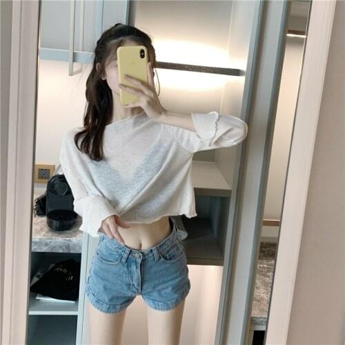 Fashion Short Thin Type Sunscreen T-Shirt Long Sleeve Crew Neck Vintage Cuasal Shirt Top Summer Autumn All-Match Sunscreen Tees