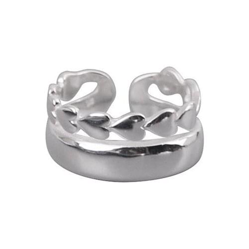 100% S925 sterling silver fashion love bright silver double ins cold wind open ring