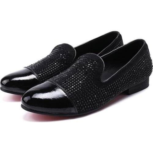 Men Round Toe Loafers Moccasins Smoking Slippers Crystals Mens Dress Shoes Wedding Flats Casual Shoes