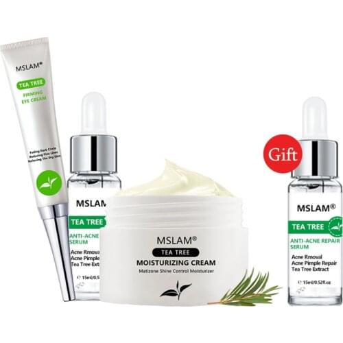 MSLAM Facial Skin Care Set Tea Tree Essence Face Serum Cream Eye Cream Anti Wrinkle Anti-Ance Nourishing Serum Whitening Cream