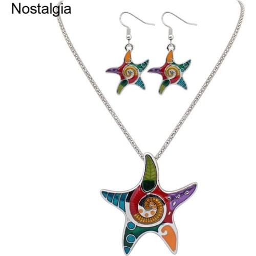 Nostalgia Colorful Enamel Starfish Bridal Jewelry Sets Indian Jewelry Necklaces Earrings For Women Brincos Da Moda