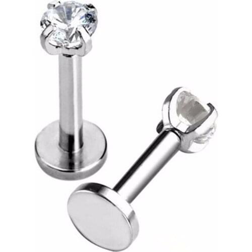 New Fashion 1 Pair 2/3/4mm Stainless Steel Body Jewelry Round Tragus Lip Ring Ear Cartilage Piercing Studs Bodies Cubic Zirconia