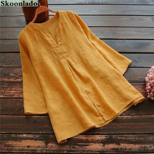 Newest cotton linen women tops solid lady blouse special original design oversea hotsale linen clothes office working good wear
