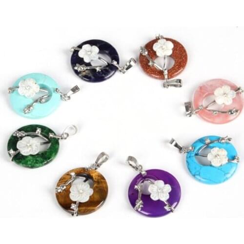 Natural stone Quartz Crystal tiger eye aventurine Opal lapis Turquoises donut charms Pendant for diy Jewelry making necklace