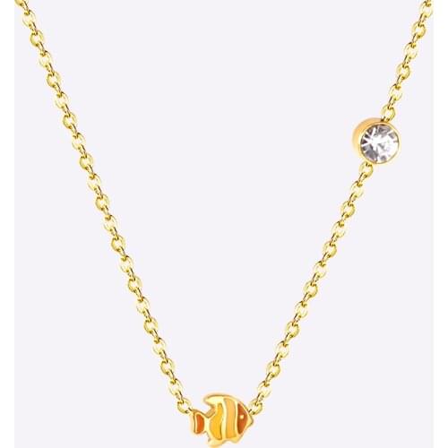 LUXUKISSKIDS Small Yellow Blue Fish Pendant Necklace Stainless Steel Necklace For Women Fashion Animal Jewellry Necklace Choker