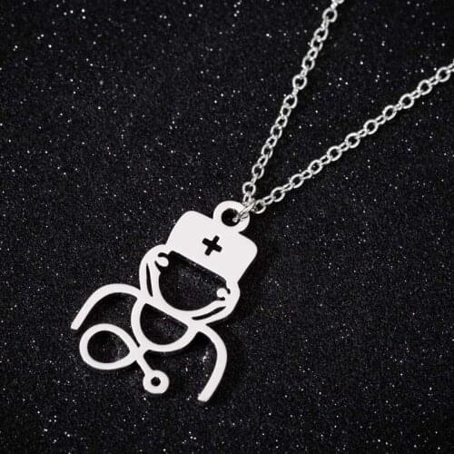 Punk Creative Doctor/Nurse Shaped Pendant Necklace Stainless Steel Cos Jewelry for Men Women Party Wear